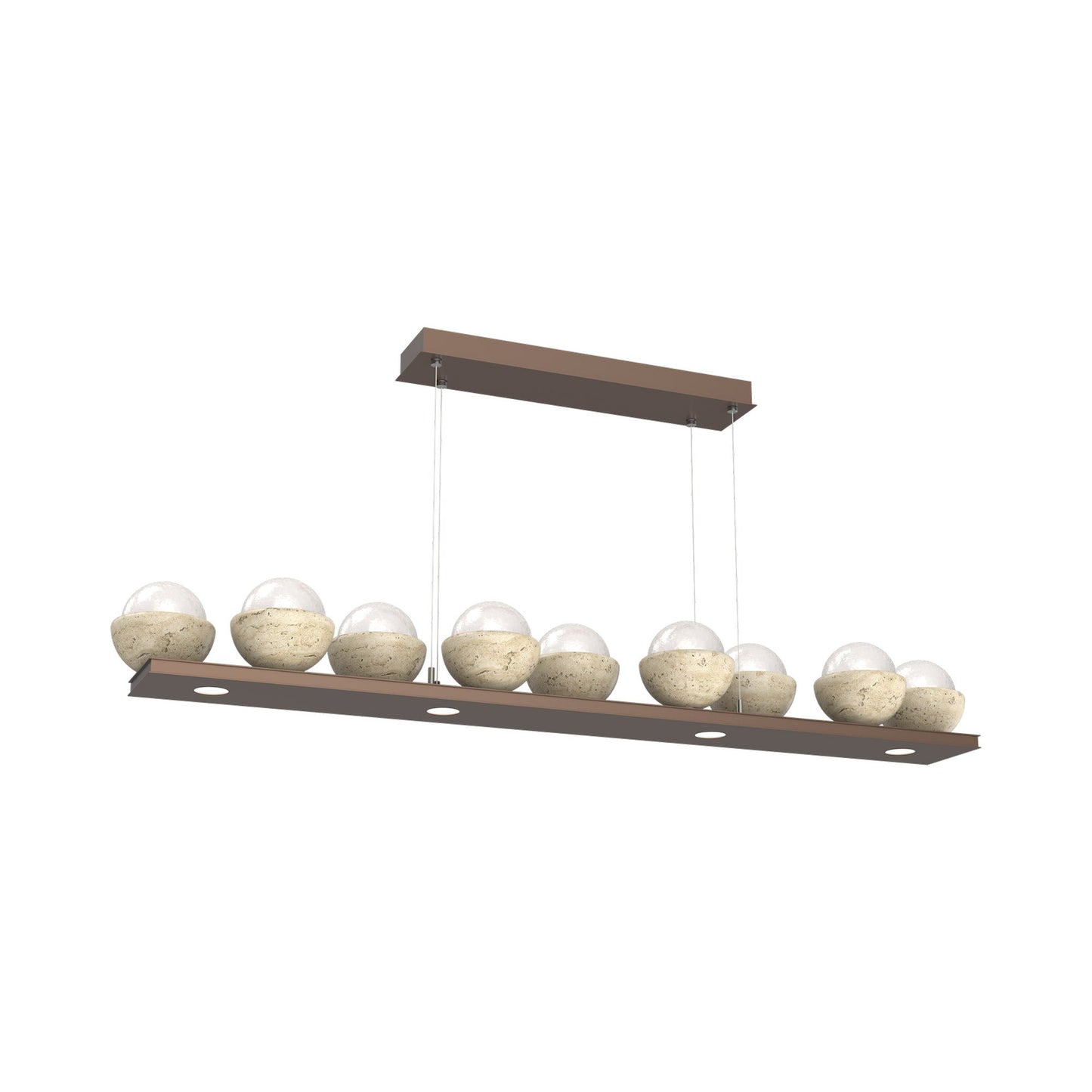 Cabochon White Linear LED Chandelier in Burnished Bronze/Travertine (58.8-Inch).