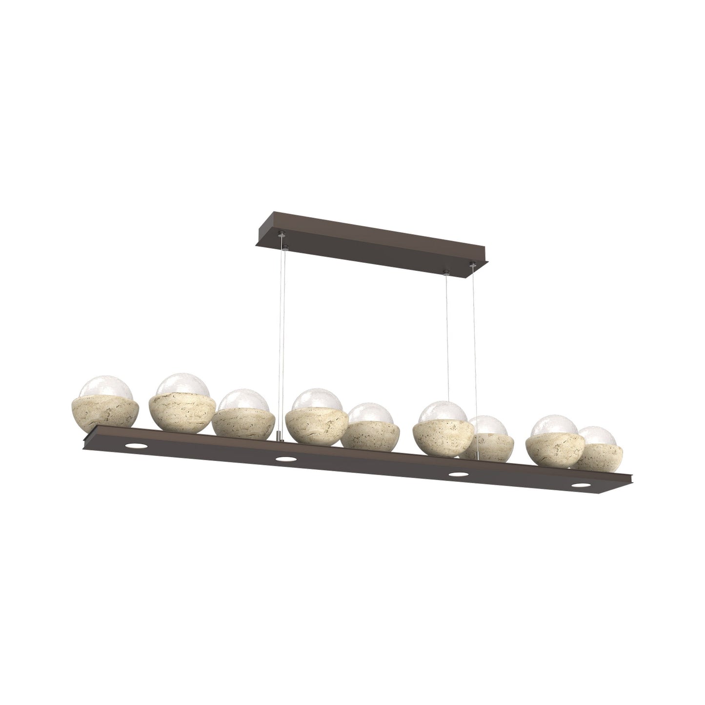 Cabochon White Linear LED Chandelier in Flat Bronze/Travertine (58.8-Inch).