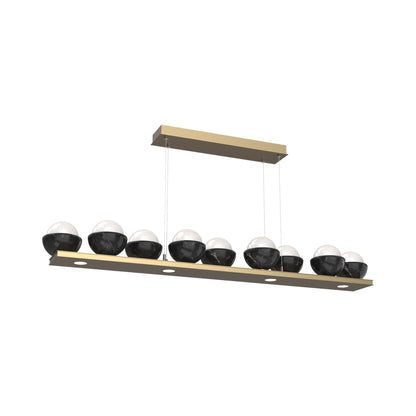 Cabochon White Linear LED Chandelier in Gilded Brass/Black Marble (58.8-Inch).