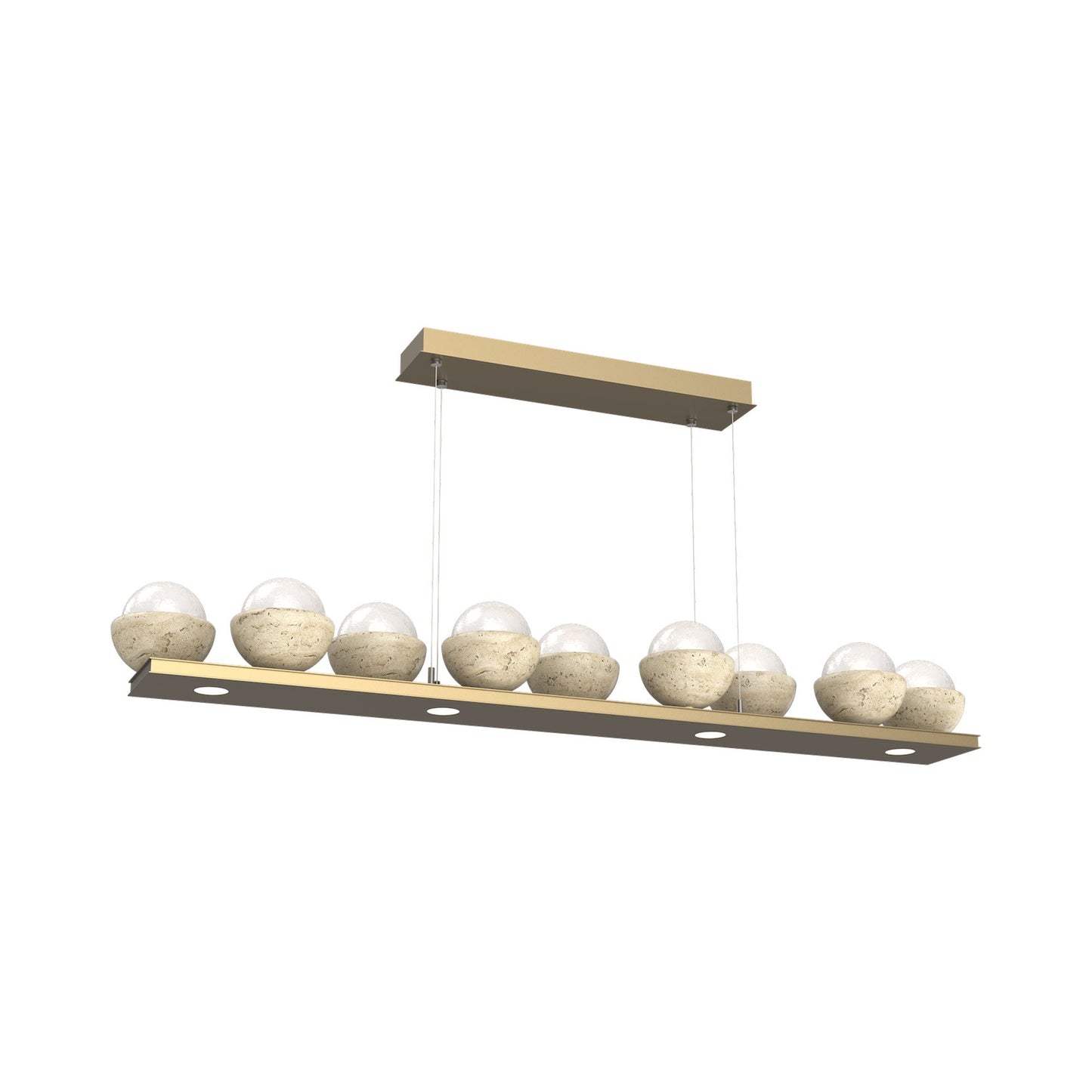 Cabochon White Linear LED Chandelier in Gilded Brass/Travertine (58.8-Inch).