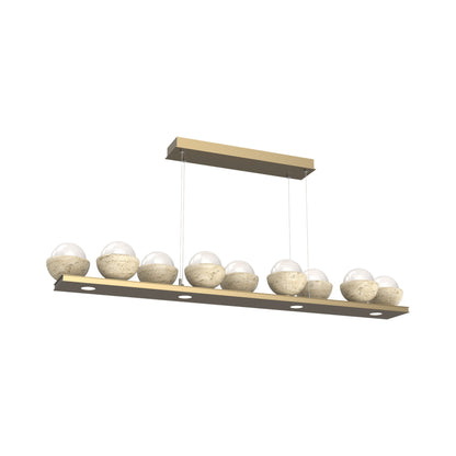 Cabochon White Linear LED Chandelier in Gilded Brass/Travertine (58.8-Inch).