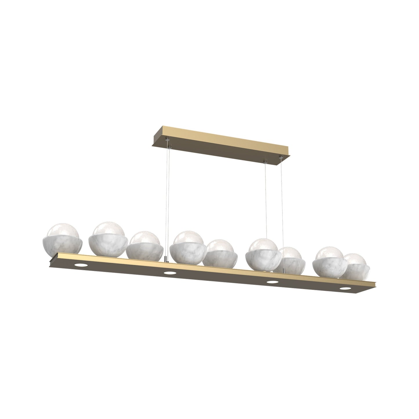 Cabochon White Linear LED Chandelier in Gilded Brass/White Marble (58.8-Inch).
