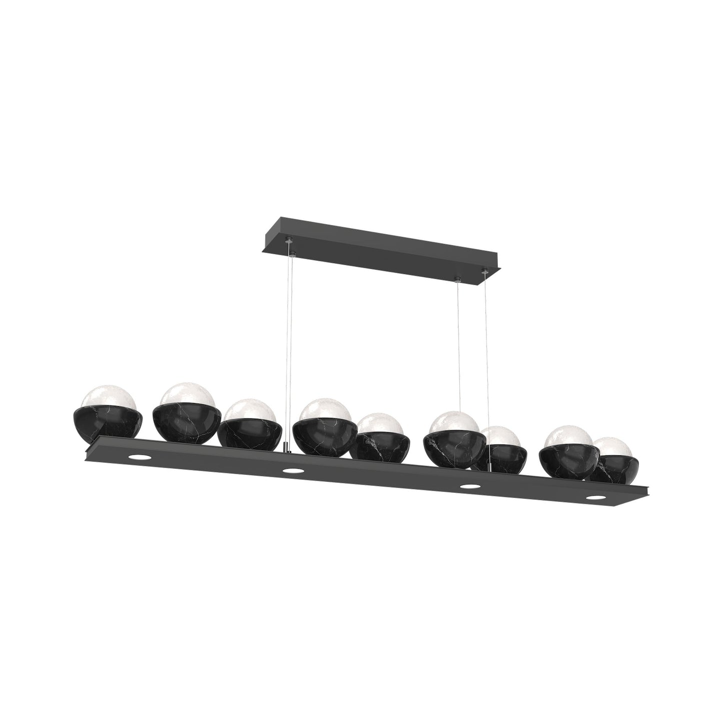 Cabochon White Linear LED Chandelier in Matte Black/Black Marble (58.8-Inch).