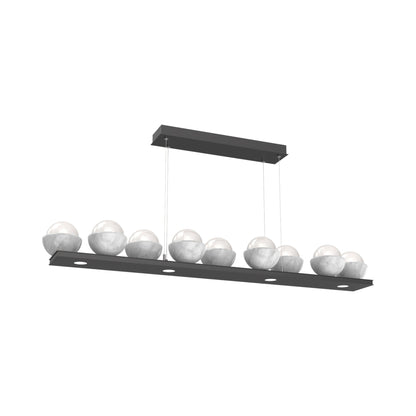 Cabochon White Linear LED Chandelier in Matte Black/White Marble (58.8-Inch).