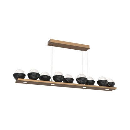 Cabochon White Linear LED Chandelier in Novel Brass/Black Marble (58.8-Inch).