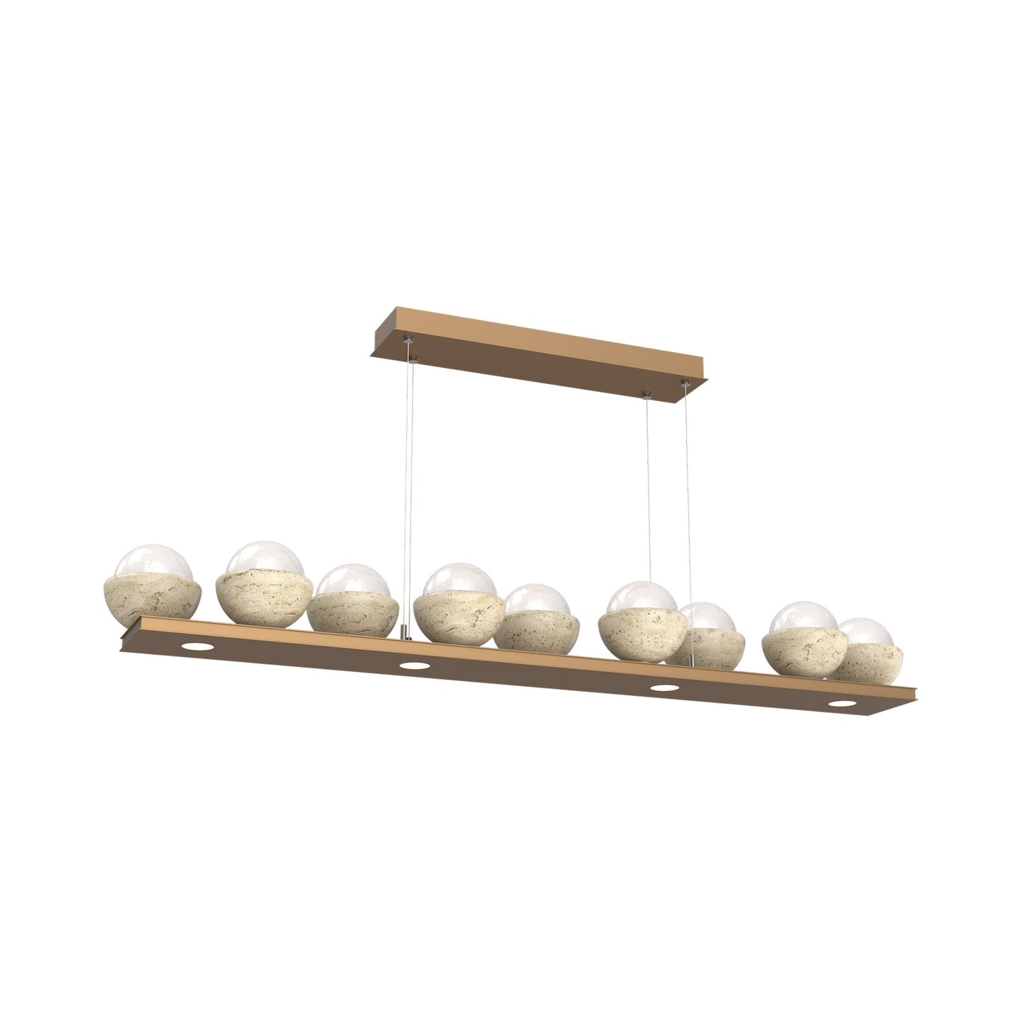 Cabochon White Linear LED Chandelier in Novel Brass/Travertine (58.8-Inch).