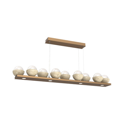 Cabochon White Linear LED Chandelier in Novel Brass/Travertine (58.8-Inch).