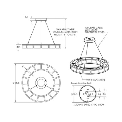 Carlyle LED Chandelier - line drawing.