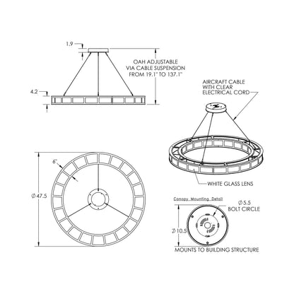 Carlyle LED Chandelier - line drawing.