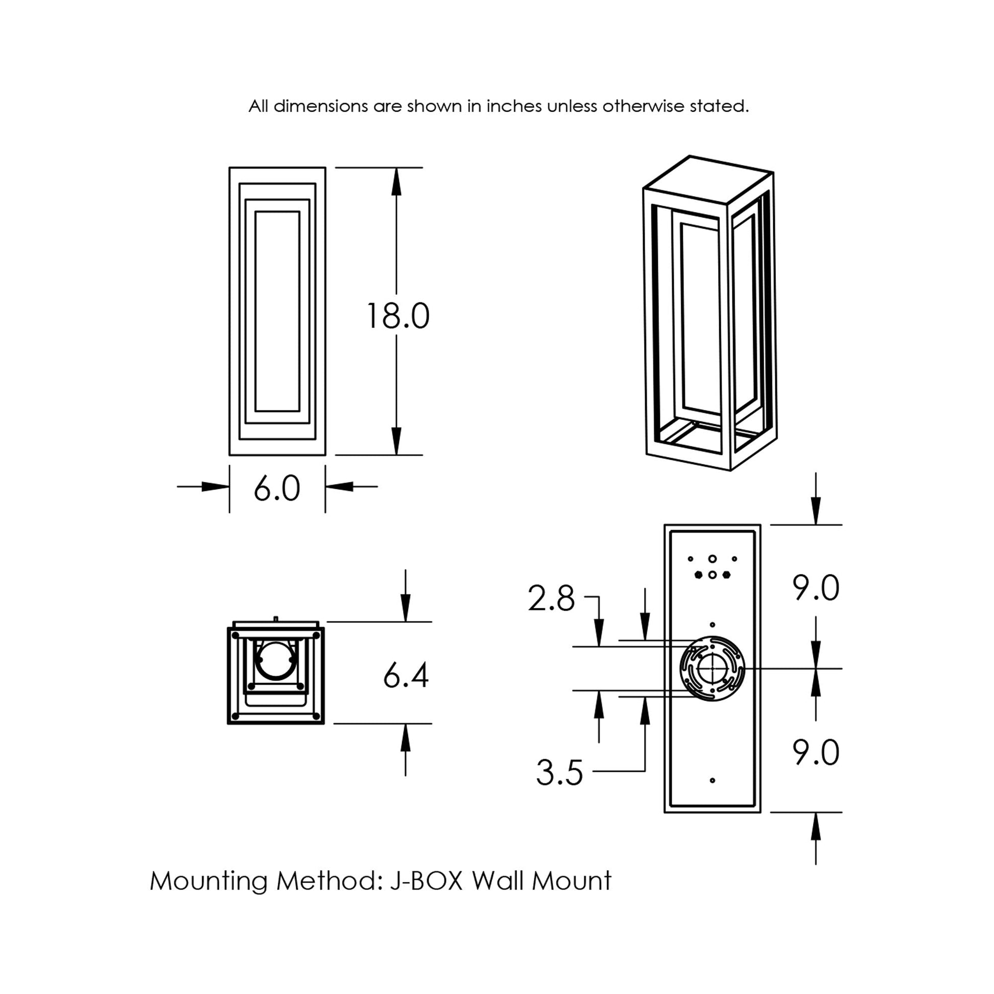 Double Box Cover Outdoor LED Wall Light - line drawing.