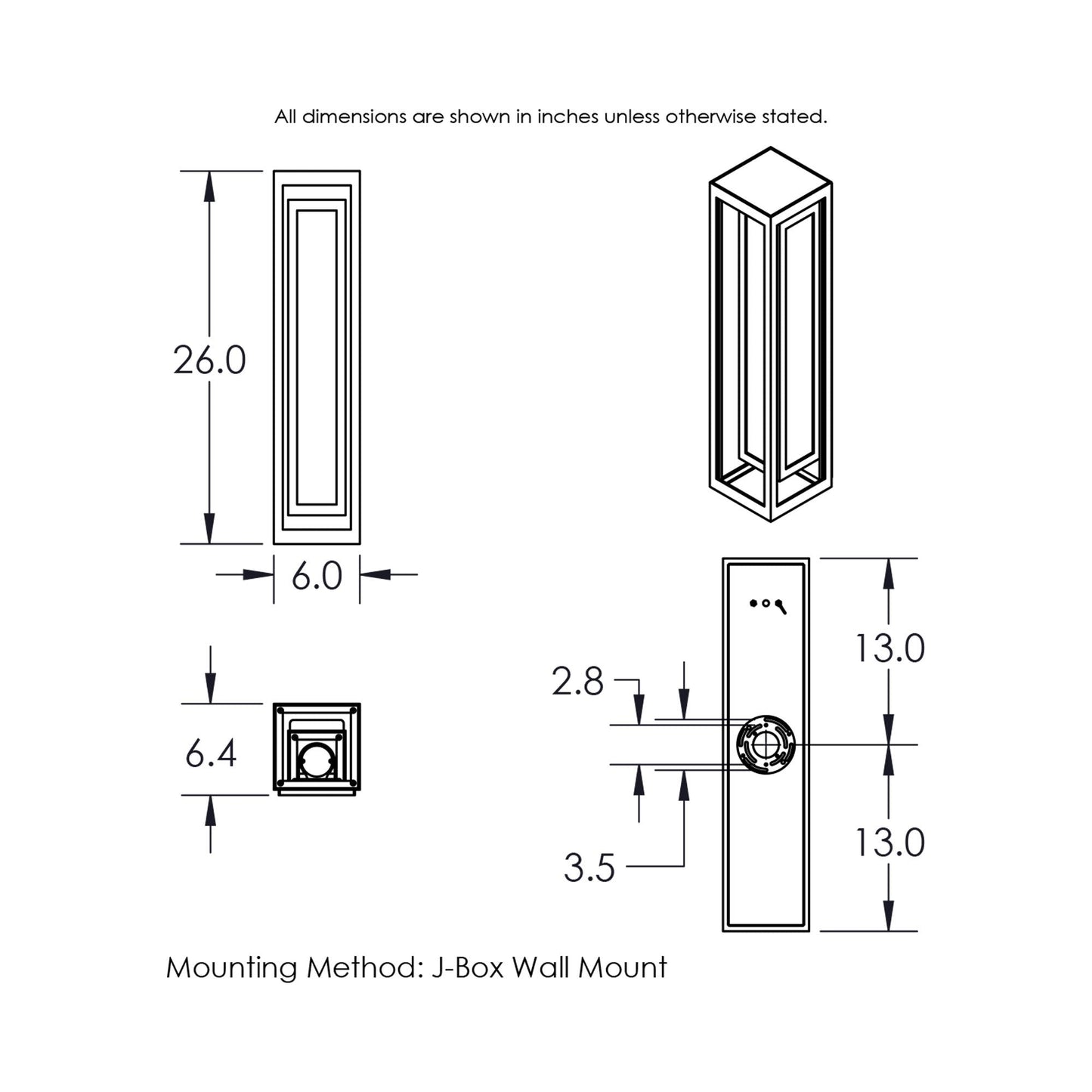 Double Box Cover Outdoor LED Wall Light - line drawing.
