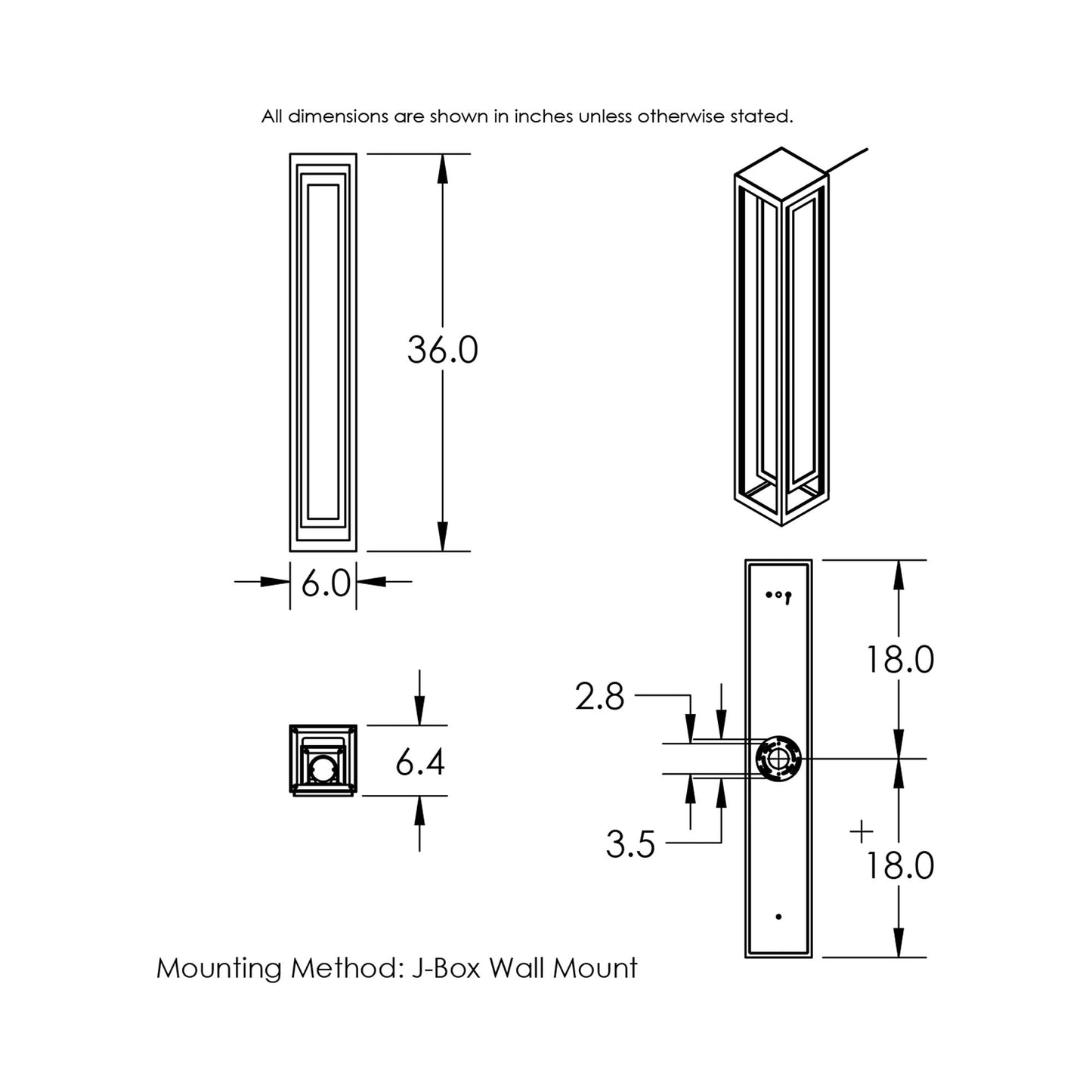 Double Box Cover Outdoor LED Wall Light - line drawing.