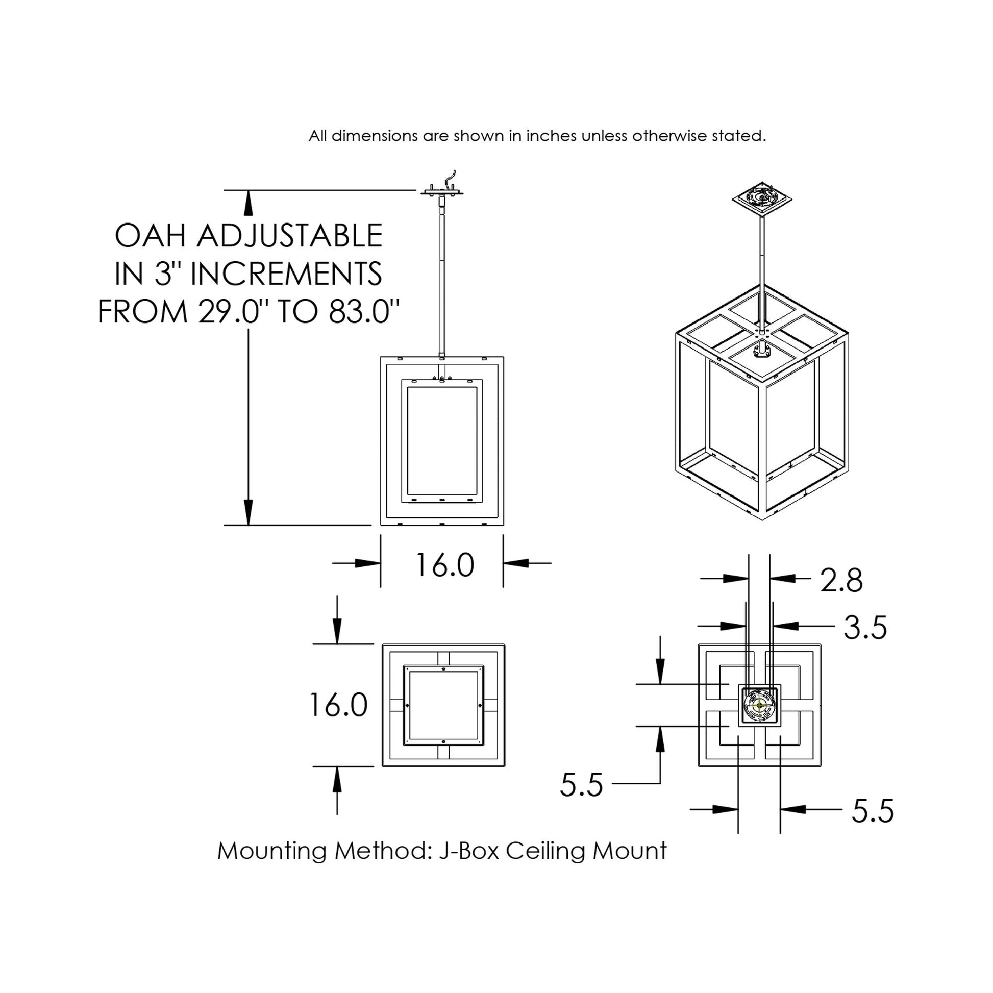 Double Box Outdoor LED Pendant Light - line drawing.