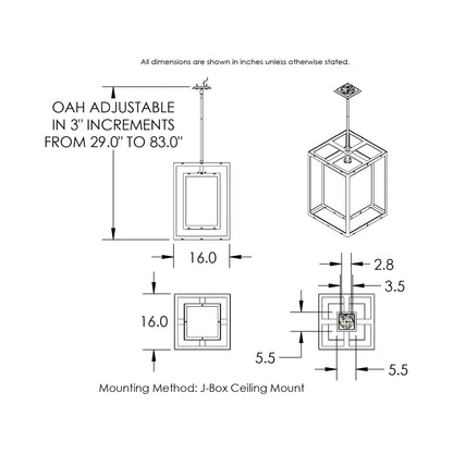 Double Box Outdoor LED Pendant Light - line drawing.