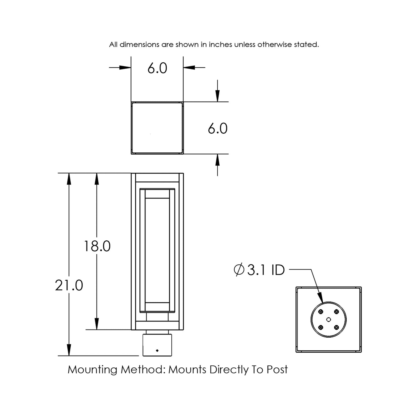 Double Box Outdoor LED Post Light - line drawing.