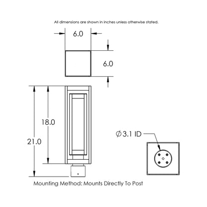 Double Box Outdoor LED Post Light - line drawing.