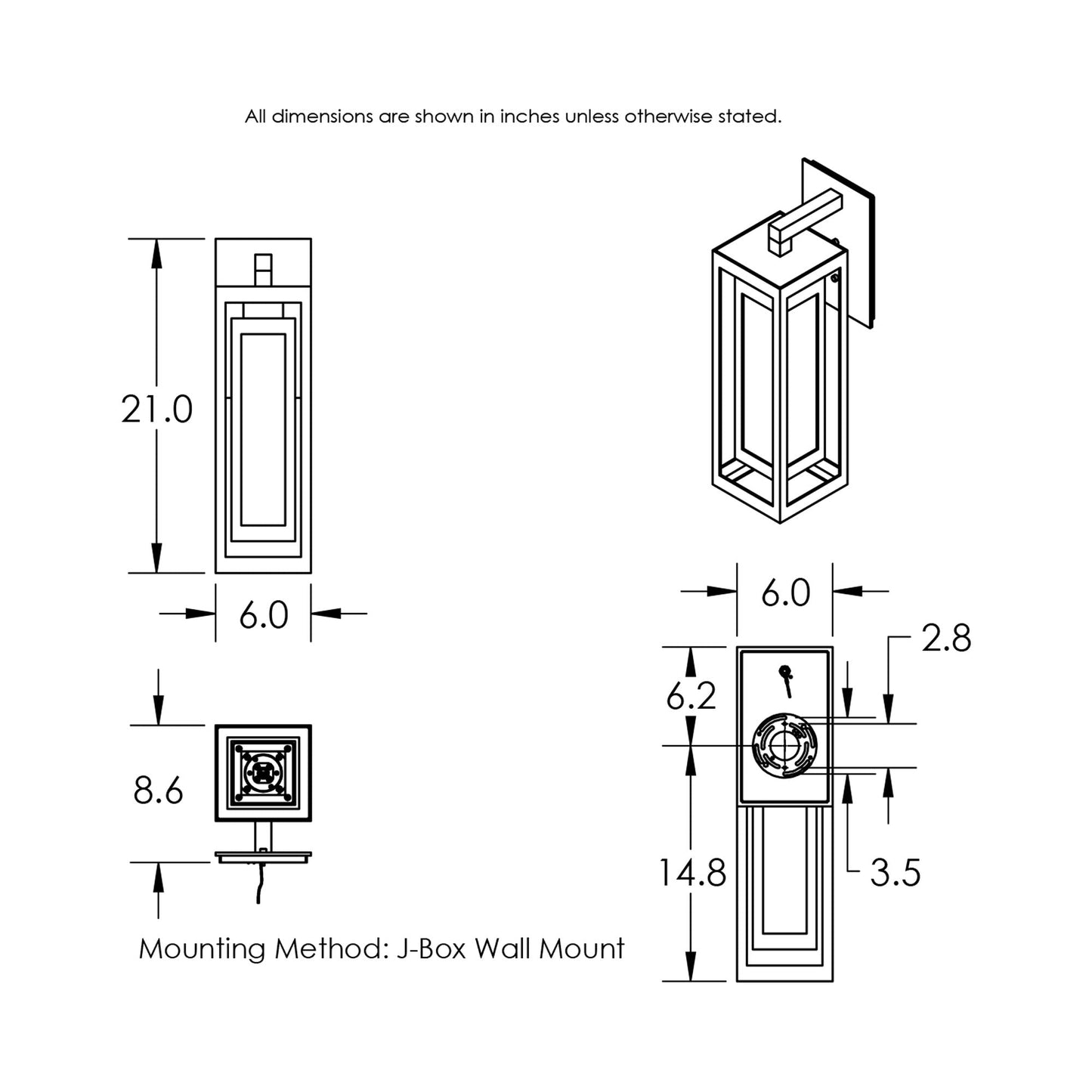 Double Box Outdoor LED Wall Light - line drawing.