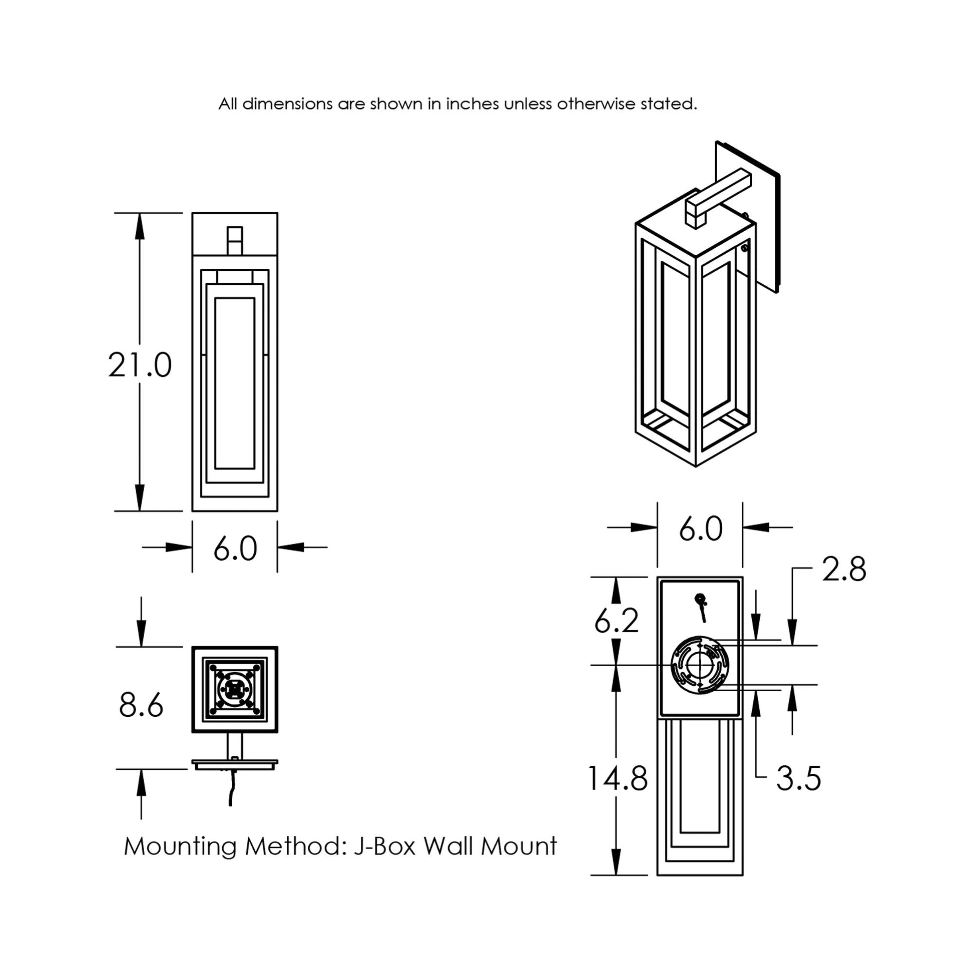 Double Box Outdoor LED Wall Light - line drawing.