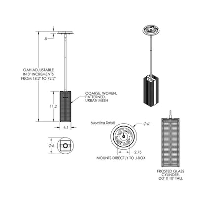 Downtown Mesh LED Pendant Light - line drawing.
