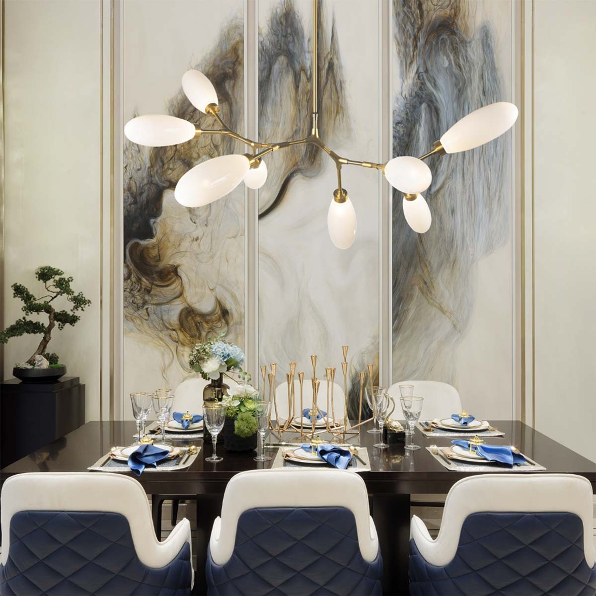 Fiori Modern Branch LED Pendant Light in dining room.