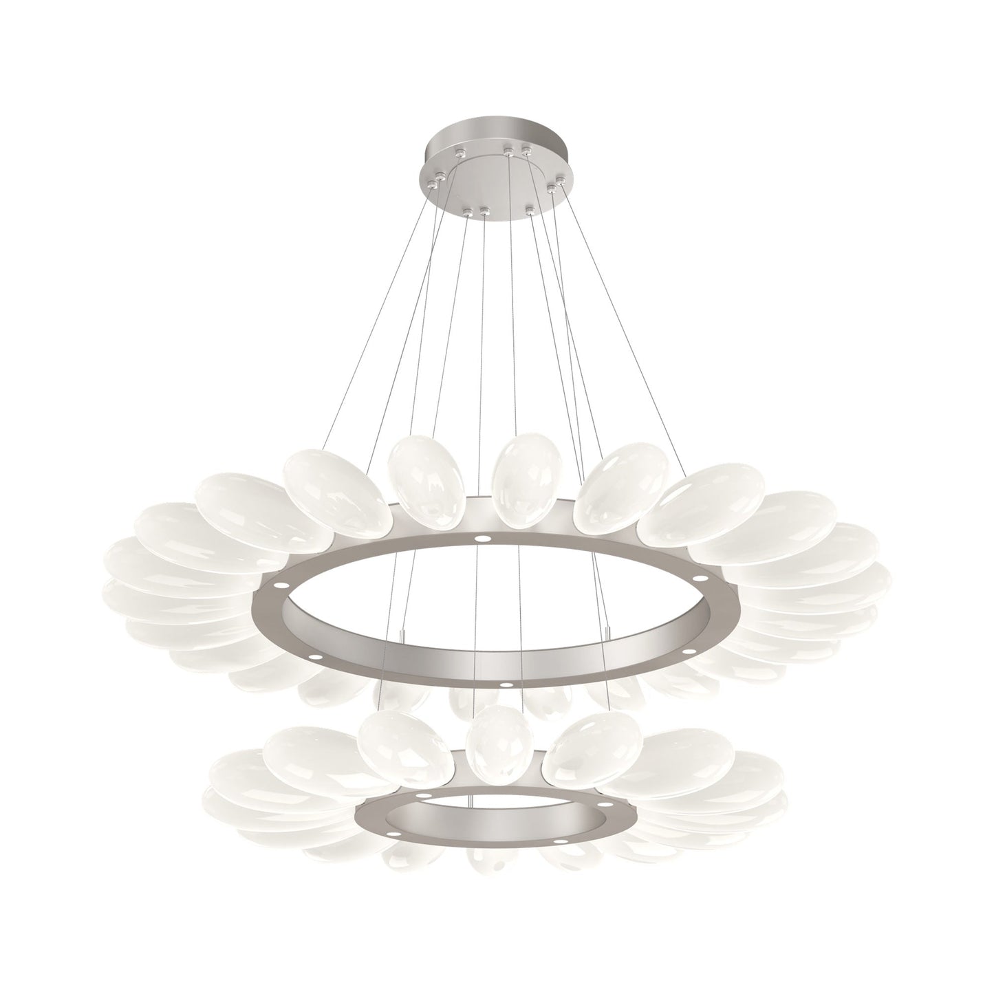 Fiori Two-Tier Radial Ring LED Chandelier in Beige Silver.
