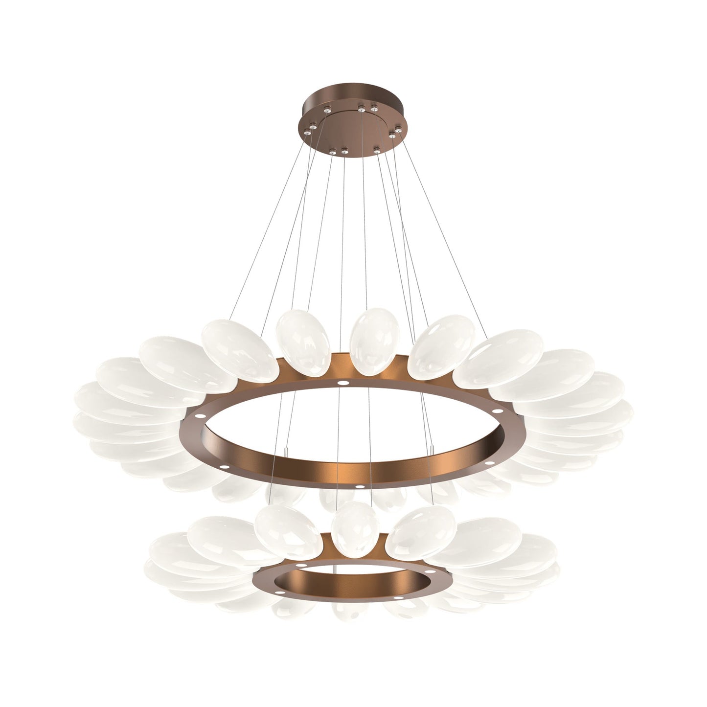 Fiori Two-Tier Radial Ring LED Chandelier in Burnished Bronze.