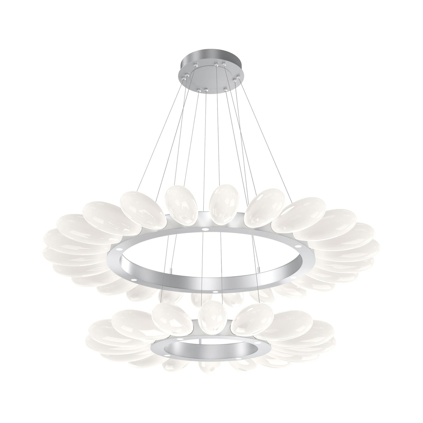 Fiori Two-Tier Radial Ring LED Chandelier in Classic Silver.