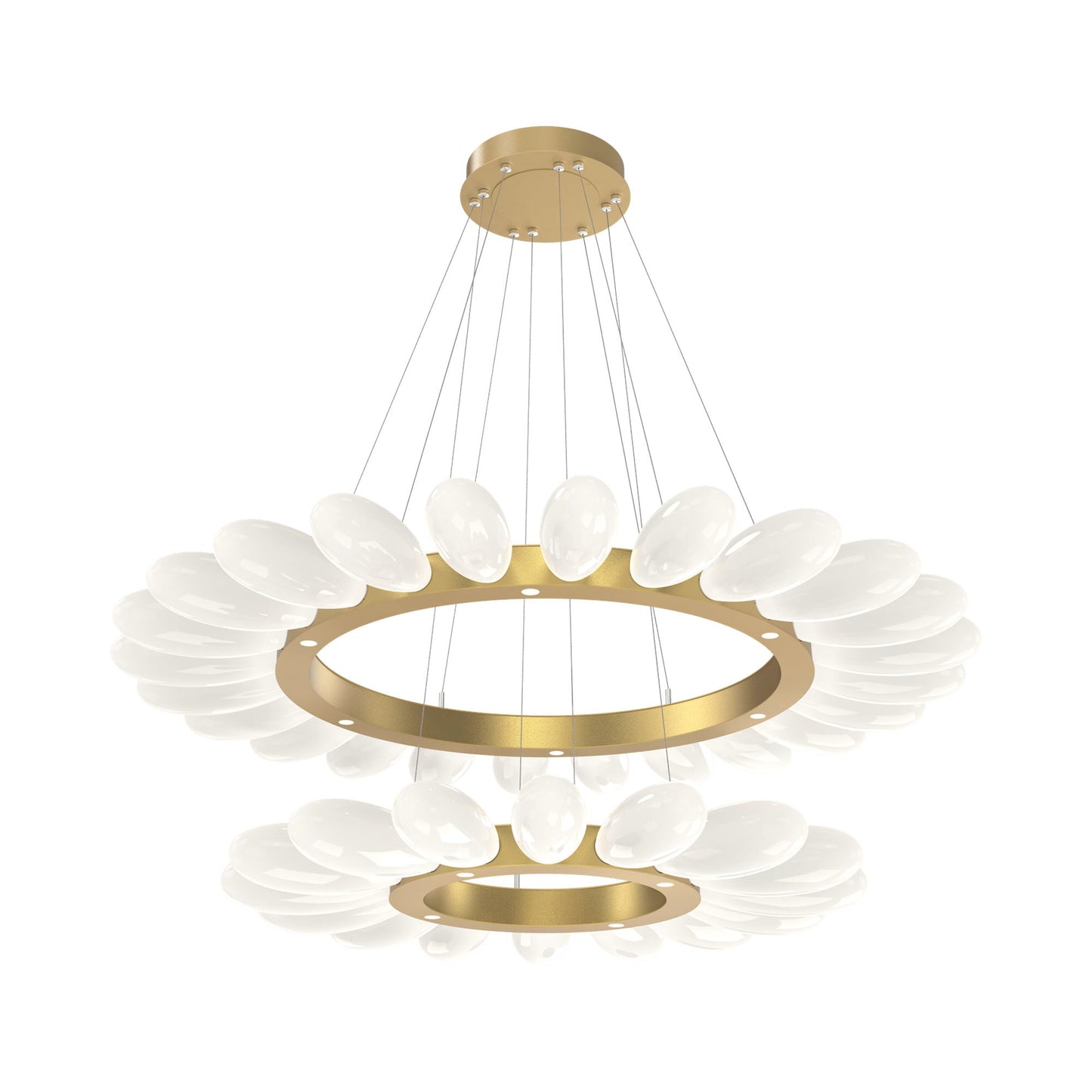 Fiori Two-Tier Radial Ring LED Chandelier in Gilded Brass.