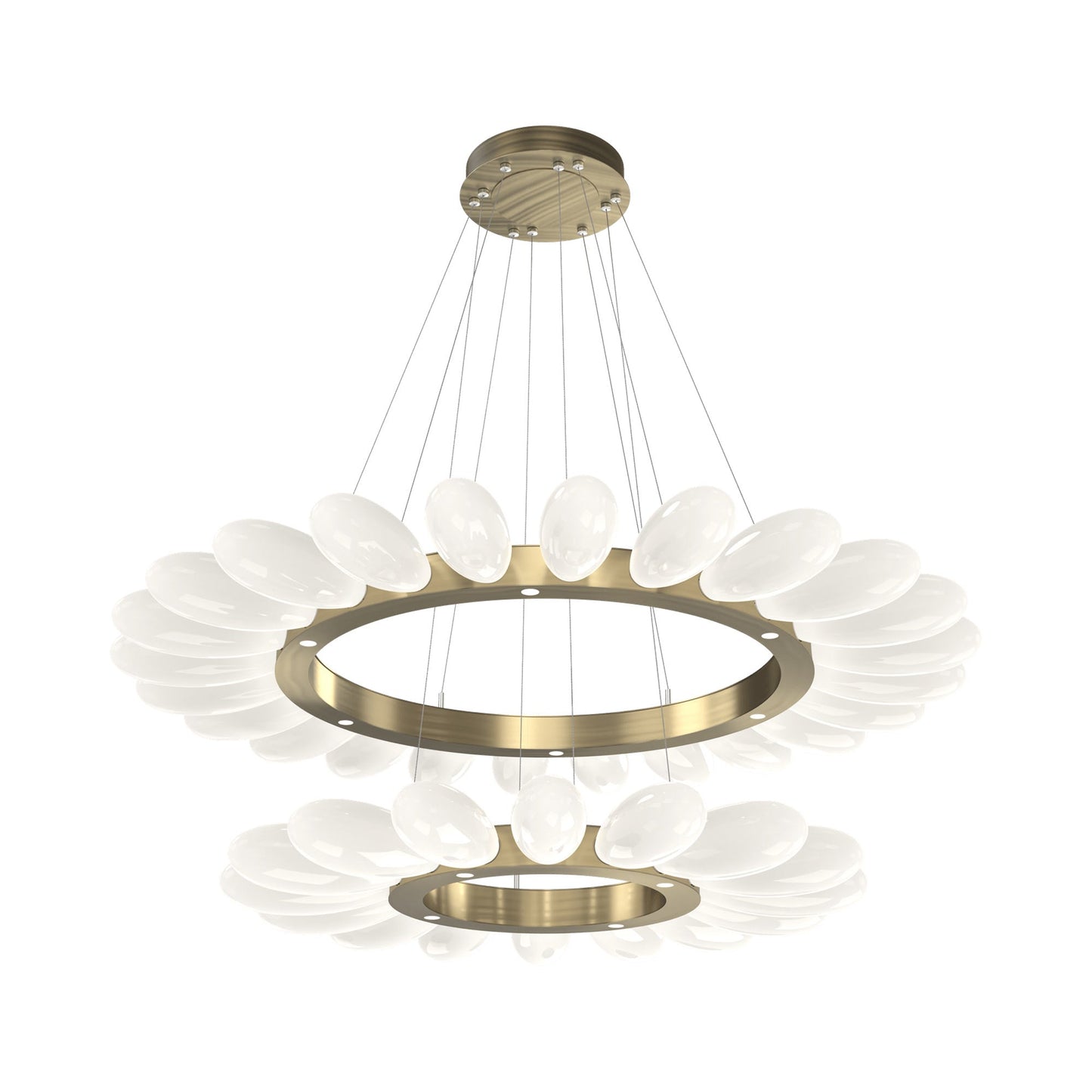 Fiori Two-Tier Radial Ring LED Chandelier in Heritage Brass.