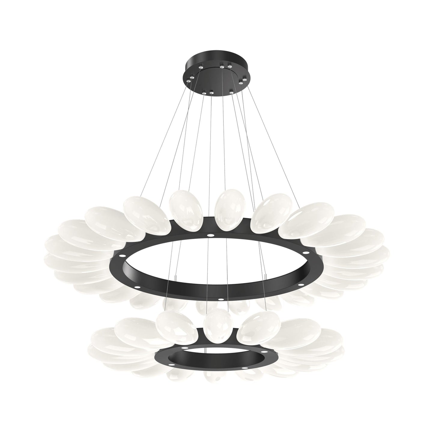 Fiori Two-Tier Radial Ring LED Chandelier in Matte Black.