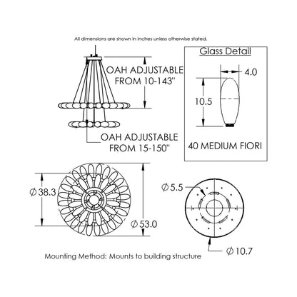 Fiori Two-Tier Radial Ring LED Chandelier - line drawing.