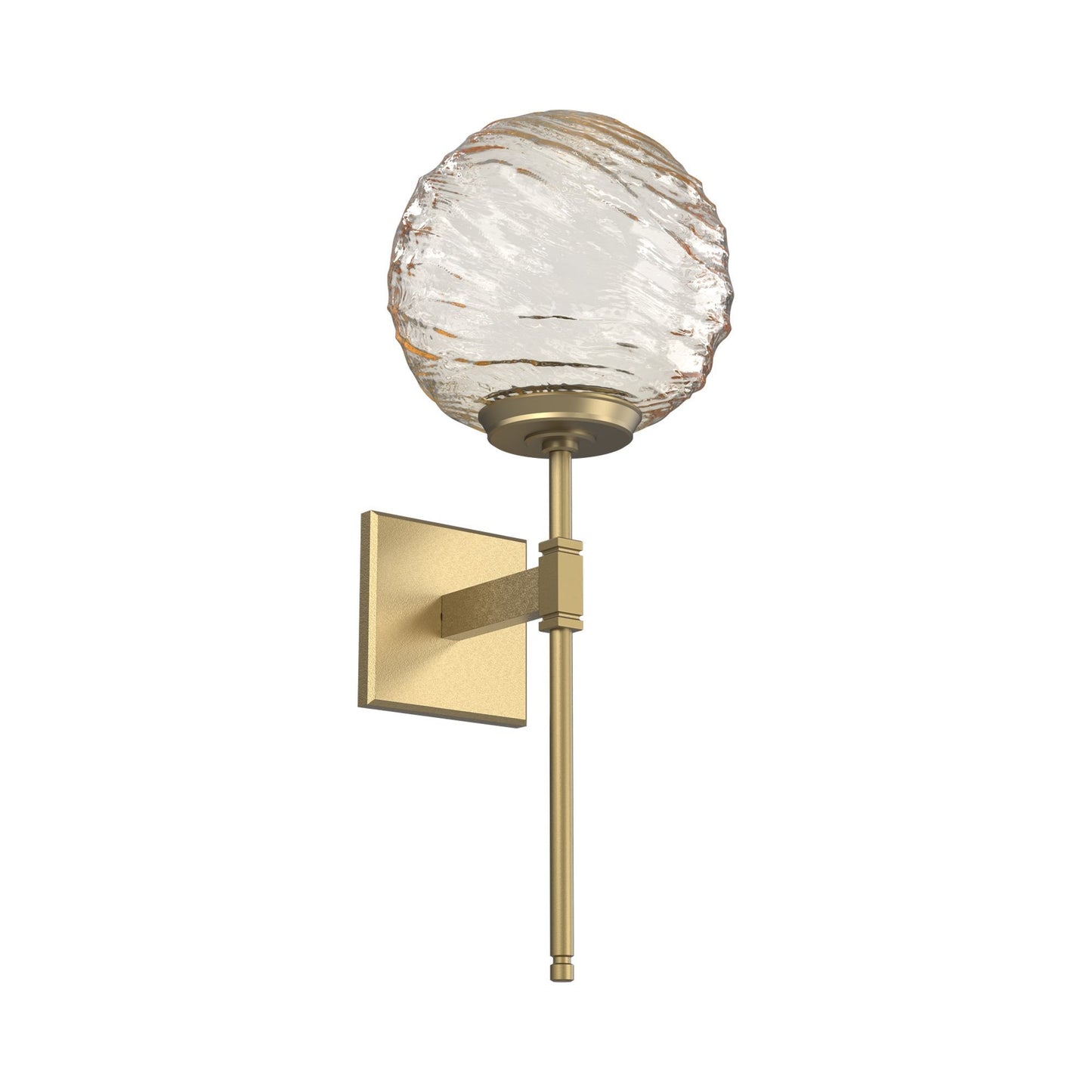 Gaia Belvedere LED Wall Light in Gilded Brass/Amber Blown Glass.