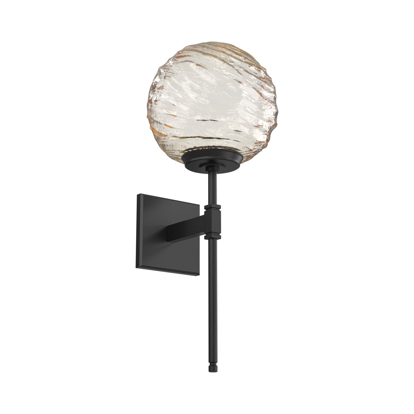 Gaia Belvedere LED Wall Light in Matte Black/Amber Blown Glass.