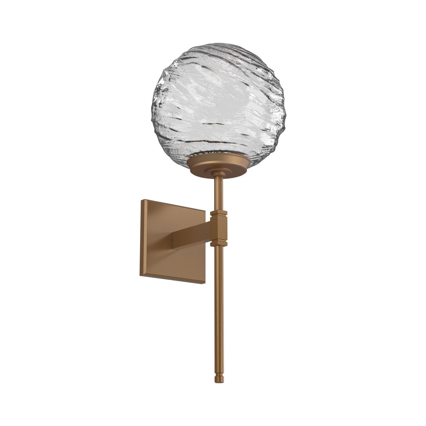 Gaia Belvedere LED Wall Light in Novel Brass/Clear Blown Glass.