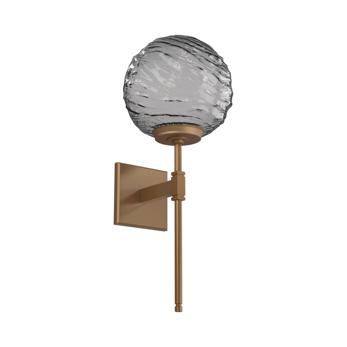 Gaia Belvedere LED Wall Light in Novel Brass/Smoke Blown Glass.