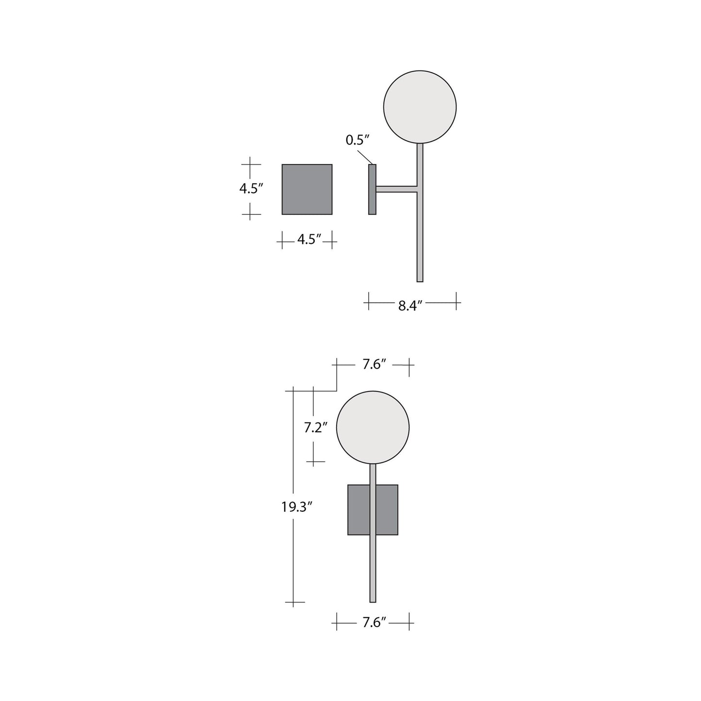 Gaia Belvedere LED Wall Light - line drawing.