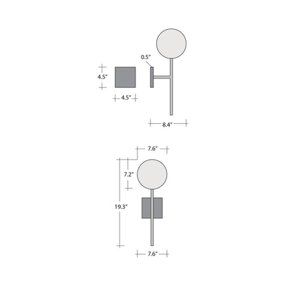 Gaia Belvedere LED Wall Light - line drawing.