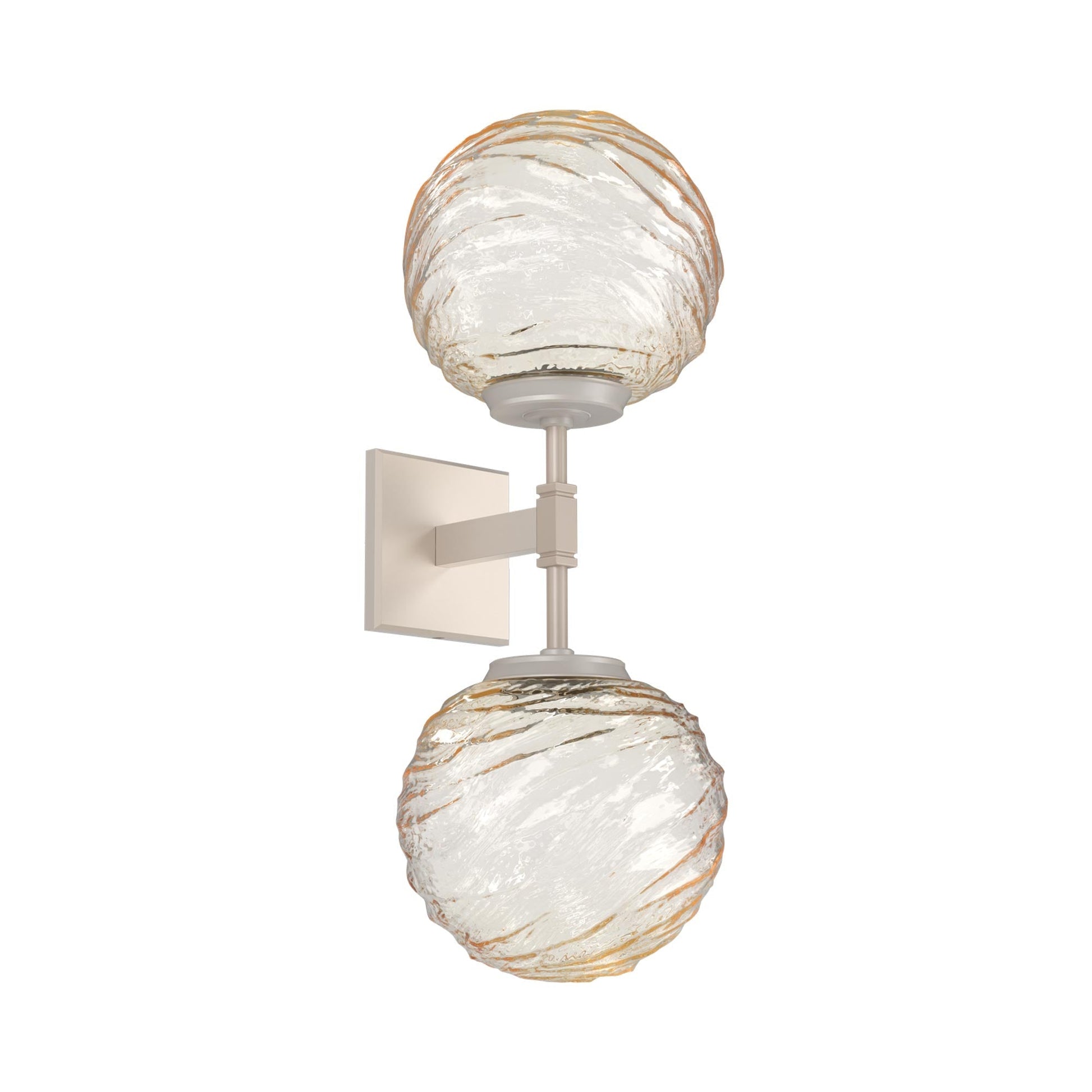 Gaia Double LED Wall Light in Beige Silver/Amber Blown Glass.