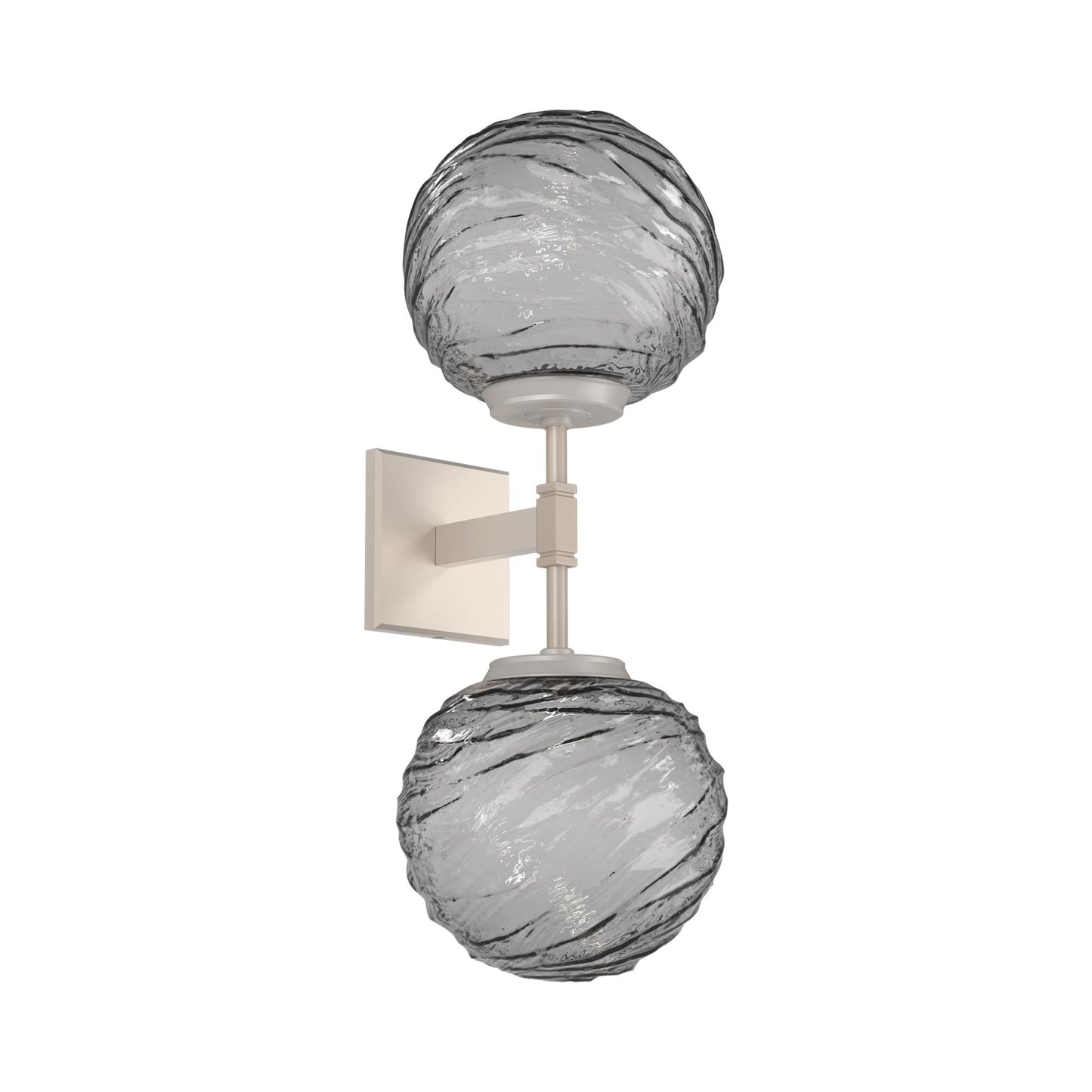 Gaia Double LED Wall Light in Beige Silver/Smoke Blown Glass.