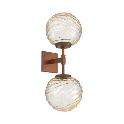 Gaia Double LED Wall Light in Burnished Bronze/Amber Blown Glass.