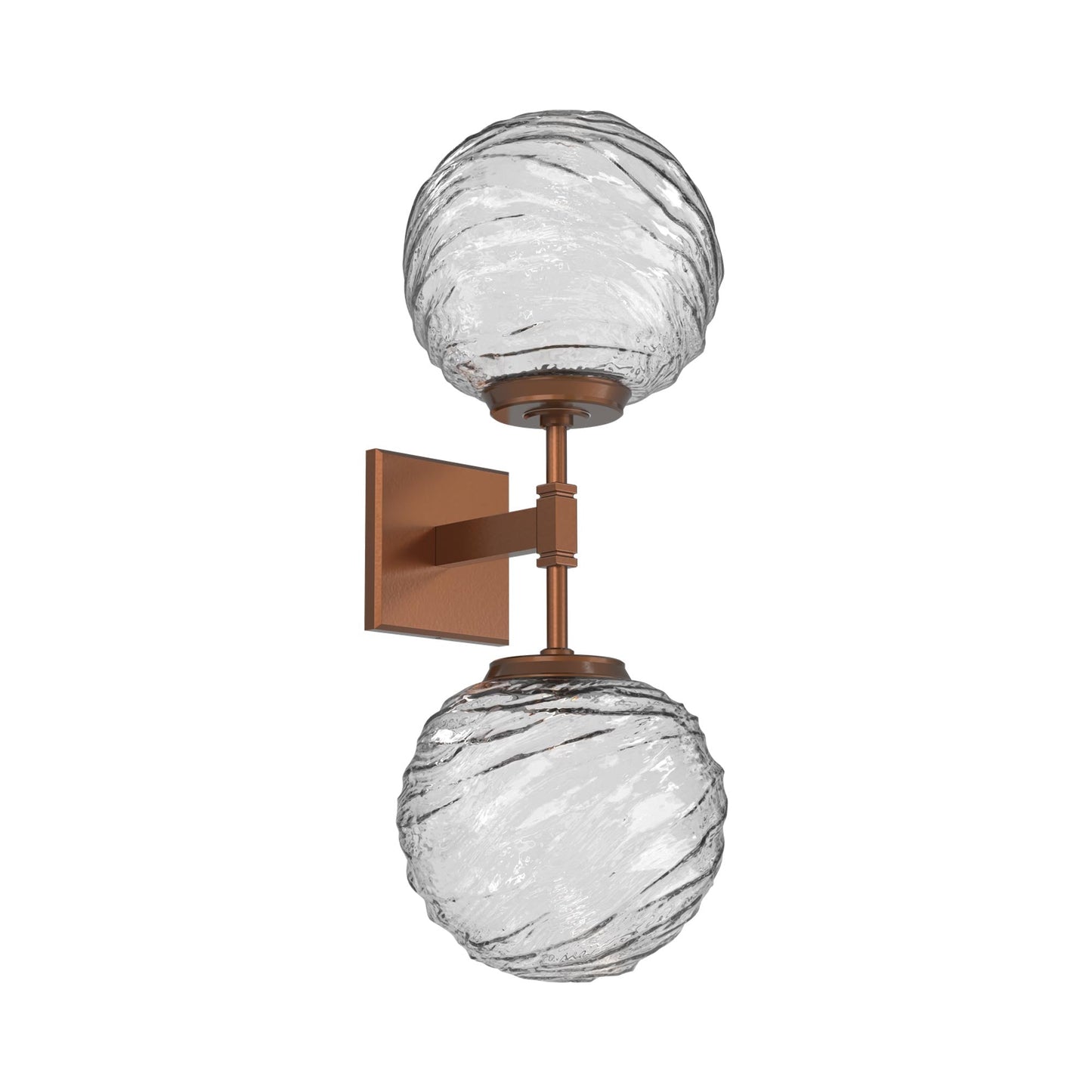 Gaia Double LED Wall Light in Burnished Bronze/Clear Blown Glass.