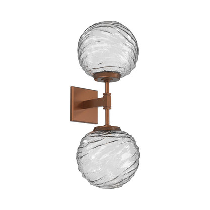Gaia Double LED Wall Light in Burnished Bronze/Clear Blown Glass.