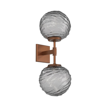 Gaia Double LED Wall Light in Burnished Bronze/Smoke Blown Glass.