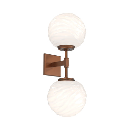 Gaia Double LED Wall Light in Burnished Bronze/White Blown Glass.