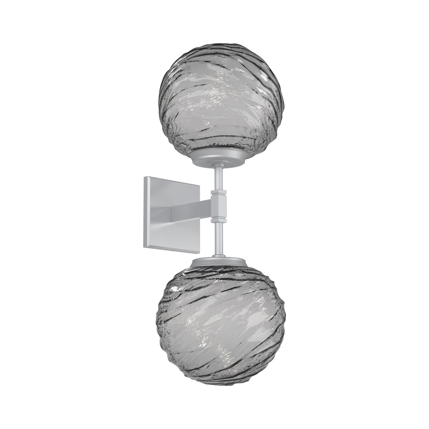 Gaia Double LED Wall Light in Classic Silver/Smoke Blown Glass.