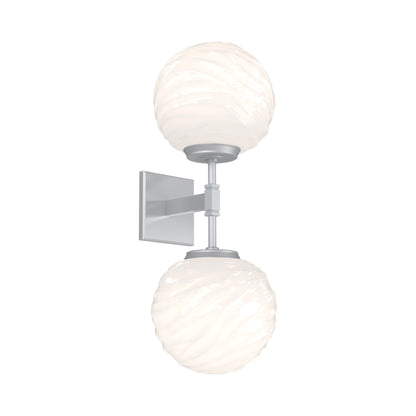 Gaia Double LED Wall Light in Classic Silver/White Blown Glass.