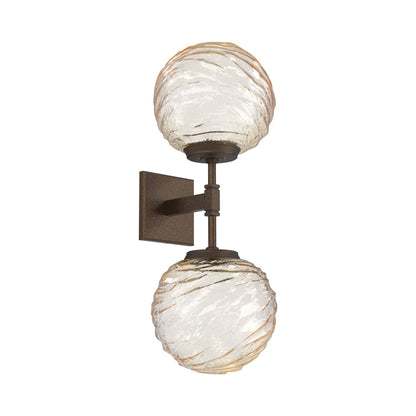 Gaia Double LED Wall Light in Flat Bronze/Amber Blown Glass.