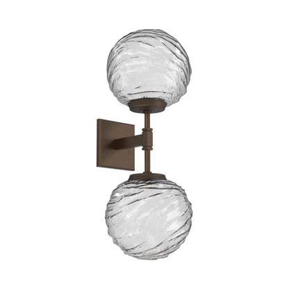 Gaia Double LED Wall Light in Flat Bronze/Clear Blown Glass.