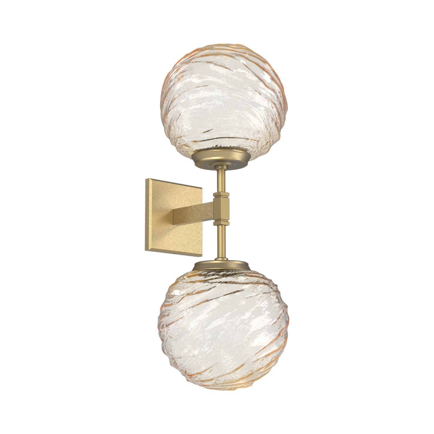 Gaia Double LED Wall Light in Gilded Brass/Amber Blown Glass.