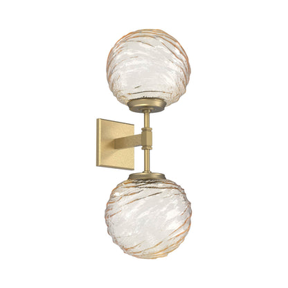 Gaia Double LED Wall Light in Gilded Brass/Amber Blown Glass.